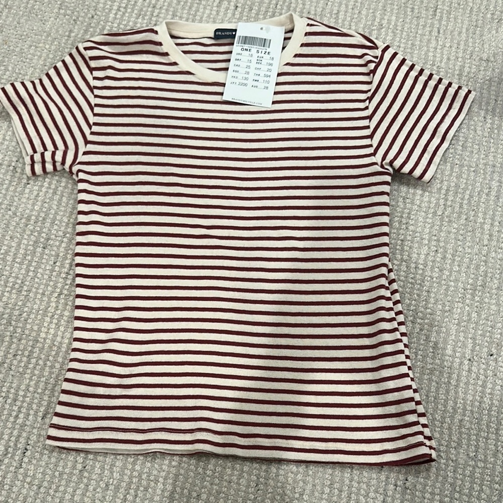 Brandy Melville Striped Tee - Cream and Burgundy